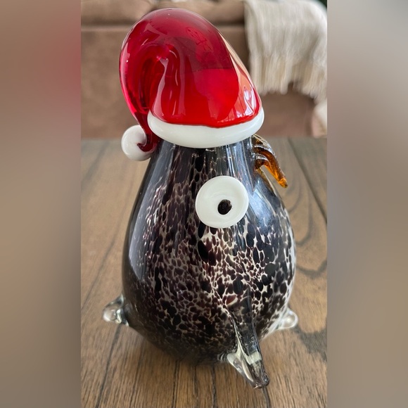 Hand Blown Glass Christmas Penguin with Red Santa Hat - Picture 5 of 8